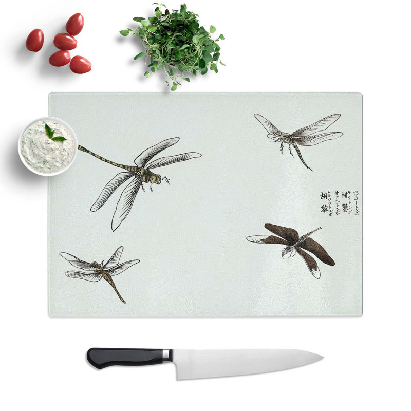 Glass Four Dragonflies by Morimoto Toko Chopping Board, 28.5 cm W x 20 cm L