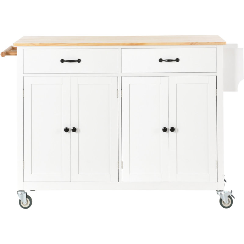 Kitchen Island Cart With Solid Wood Top And Locking Wheels,54.3 Inch Width,4 Door Cabinet And Two Drawers,Spice Rack, Towel Rack