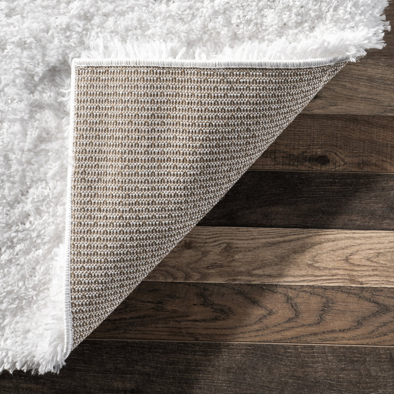 Tapis à poil long performance blanc à motif contemporain tissé à la machine Alanson, Rectangle de 10 pi x 14 pi