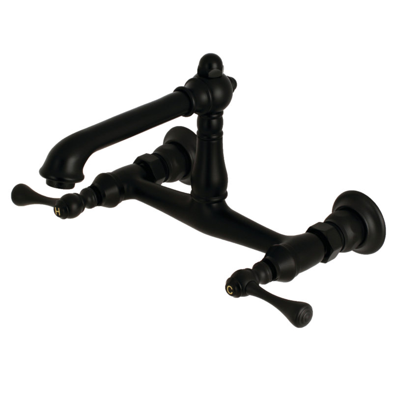Kingston Brass English Country Two-Handle 2-Hole Wall Mount Bathroom Faucet, Matte Black