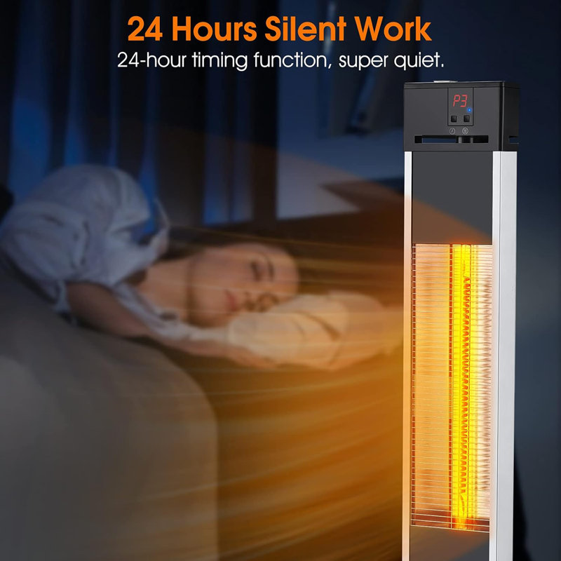 Black Aluminum Electric Standing Patio Heater with Remote Control