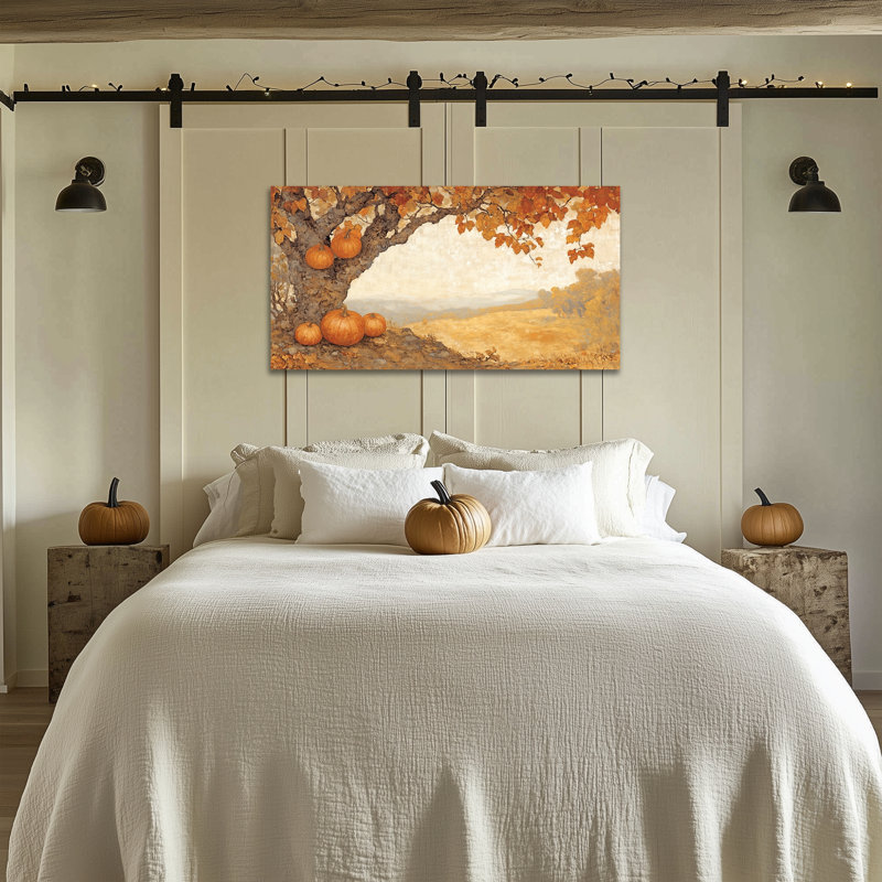 Toile d'automne, art mural - citrouille, décoration murale, tons de terre, peintures d'automne pour mur, scène de paysage d'automne