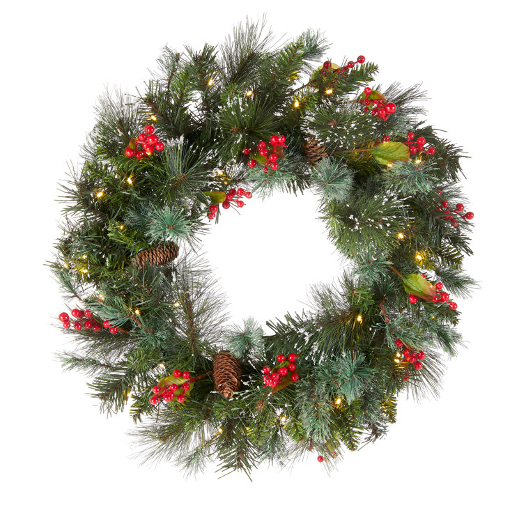 Wintry Pine Lighted Wreath