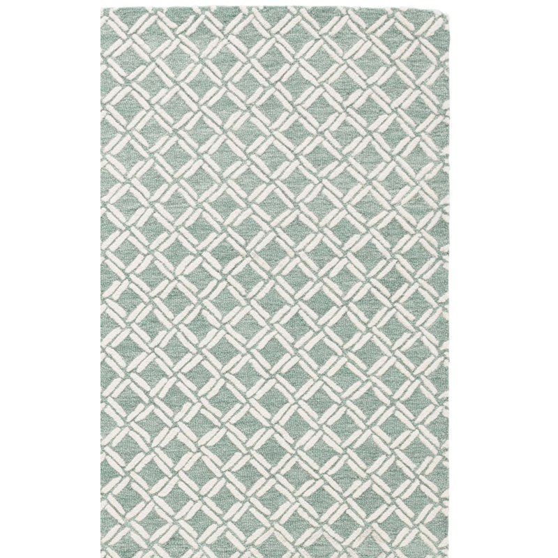 Tapis en laine / coton touffeté à la main genre genre 350 - vert / ivoire, Tapis de couloir 2 pi 3 po x 8 pi