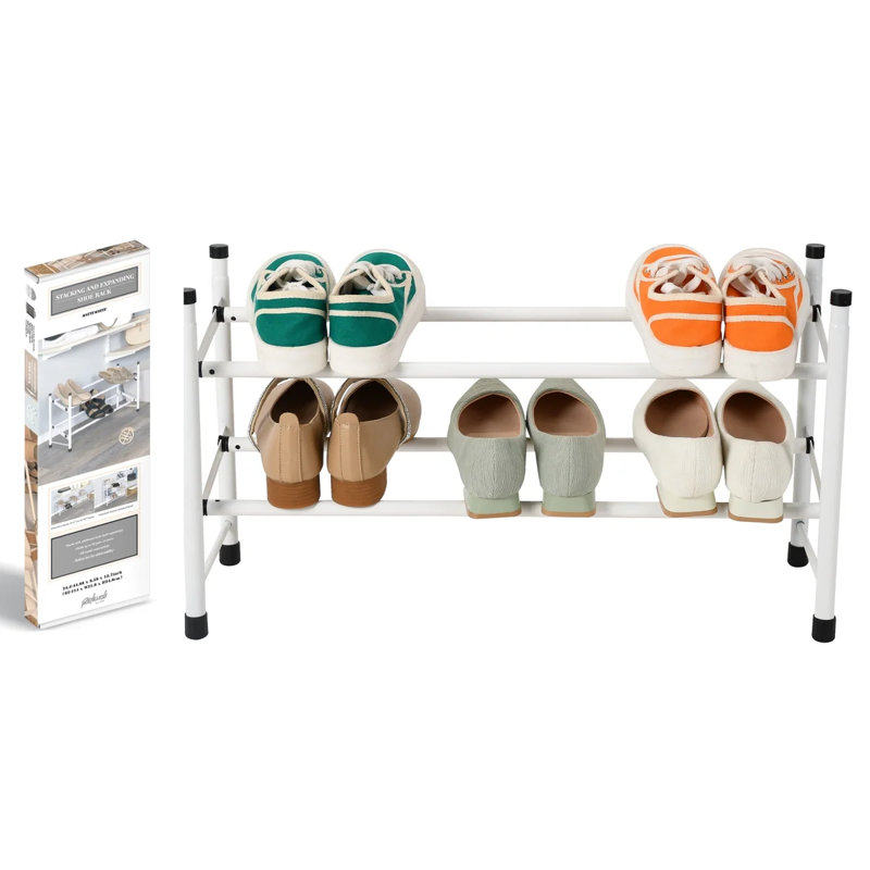 Silver - 2-Tier Expandable Shoe Rack, White