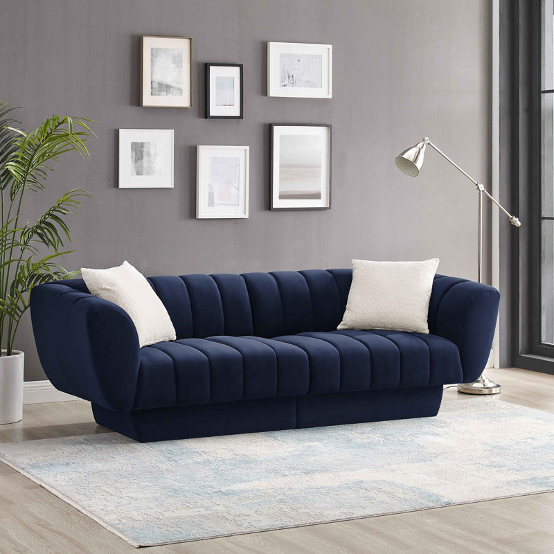 Siniya Chesterfield Sofa , Blue, 30.3 H x 88.2 W x 34.3 D, 3