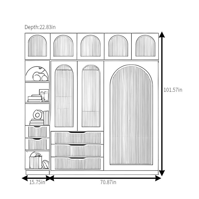 Armoire moderne, simple et luxueuse, H 101,57 po x l 86,61 po x P 22,83 po
