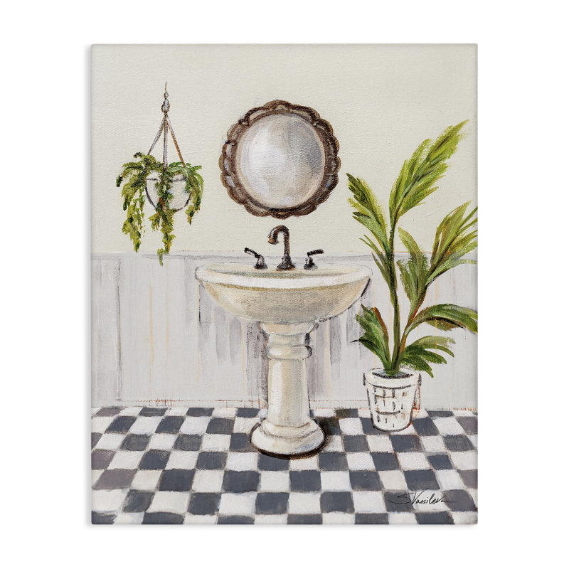  Art mural sur toile Crisp Bathroom with Plants par Silvia Vassileva, H 48 po x l 36 po