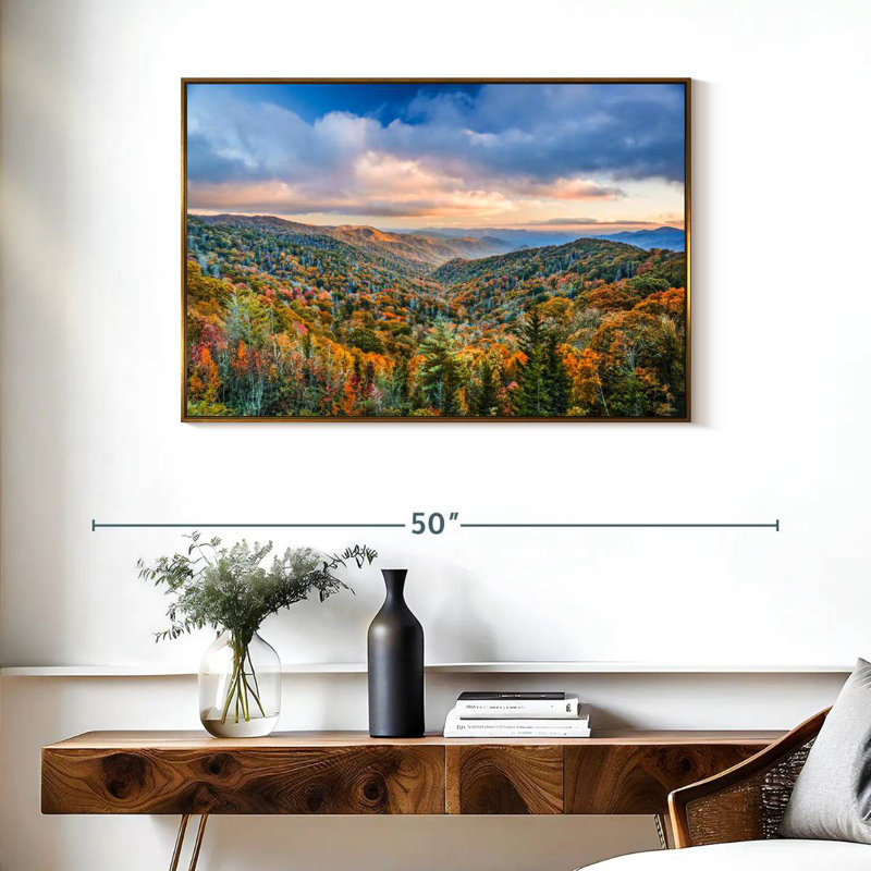 Smoky Mountains at Fall, Cadre flottant doré, 37 po x 25 po