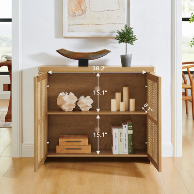 39.4" Rattan Sideboard Buffet Cabinet With 2 Outlet Holes, Coffee Bar Wine Bar Credenza, Retro Storage Cabinet For Entryway, Hallway, Living Room, Kit by George Oliver