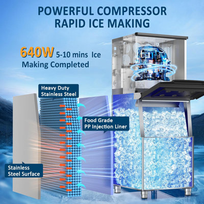 148 lbs/day Commercial Freestanding/Built-In Full Size Cubes Ice Maker in Stainless Steel with 2-Water Inlet