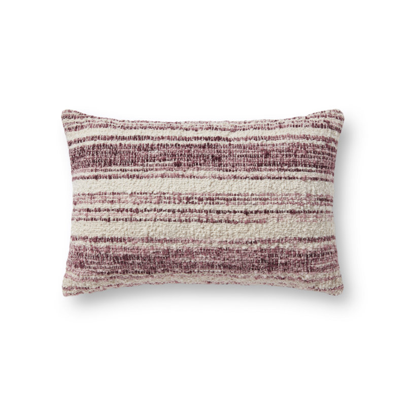 Burgundy and Ivory Striped Polyester Lumbar Pillow Cover 13" x 21"