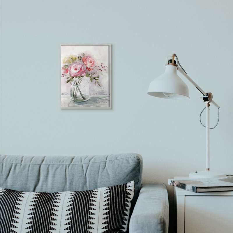 «Flower Jar Pink Green», reproduction d'art, Estampe numérique Farmhouse, H 11 po x l 14 po x P 1,5 po