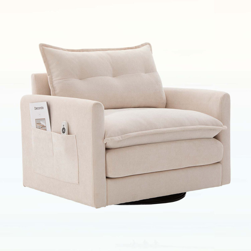 Fauteuil demi-tonneau pivotant de style Mid-Century moderne, Beige