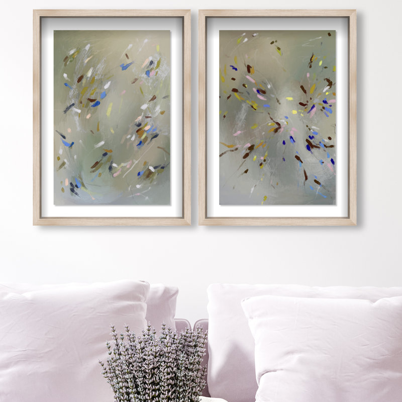 Spontaneous Traces Set Set by Oliver Gal, 74"H x 50"W, Natural Oak Shadowbox