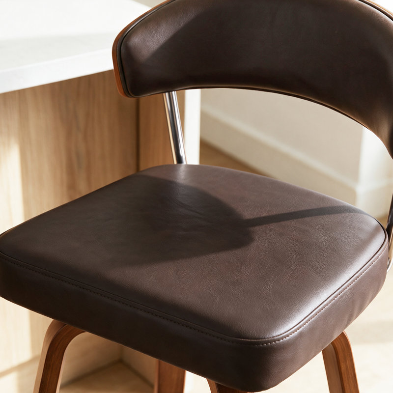 Ensemble de tabourets de bar pivotants de 26 po, tabourets de bar à hauteur de comptoir avec dossier et pieds en bois, tabourets de bar modernes en similicuir pour comptoir de cuisine