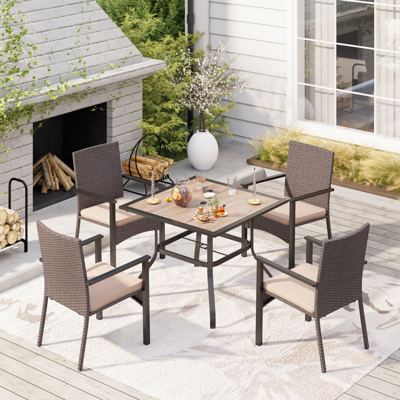 Ensemble repas de patio 5 pièces avec coussins Alyah
