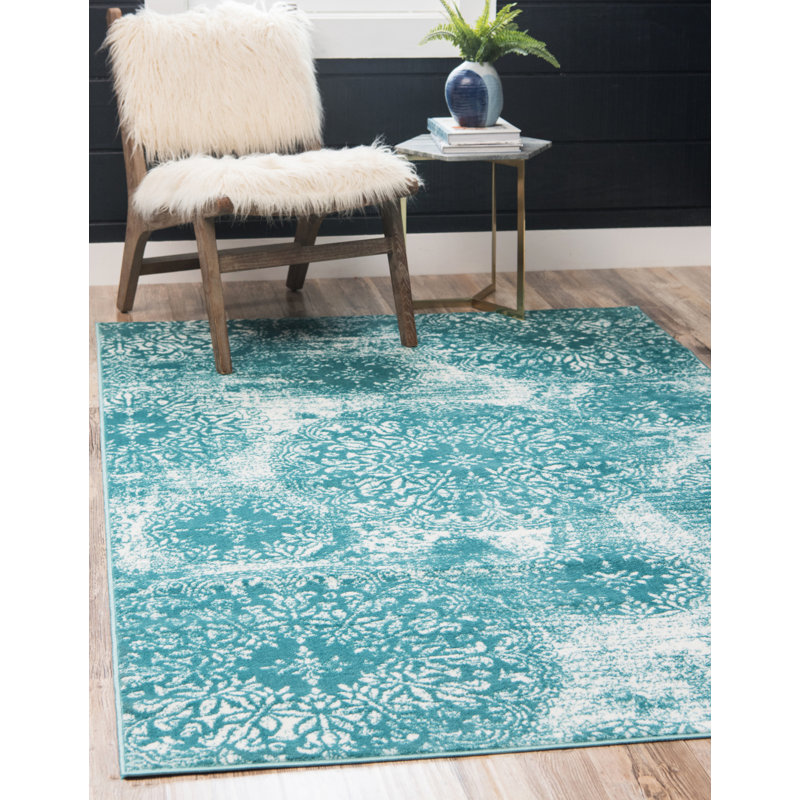 Tapis floral Brandt, Carré 8 pi, Blue