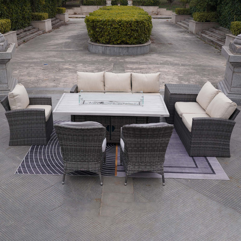 Ensemble de conversation en osier / rotin pour 8 personnes Floria, Gris clair, Gris / gris clair
