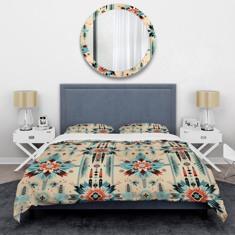 Ensemble de housse de couette géométrique beige à motif nomade bohème rétro