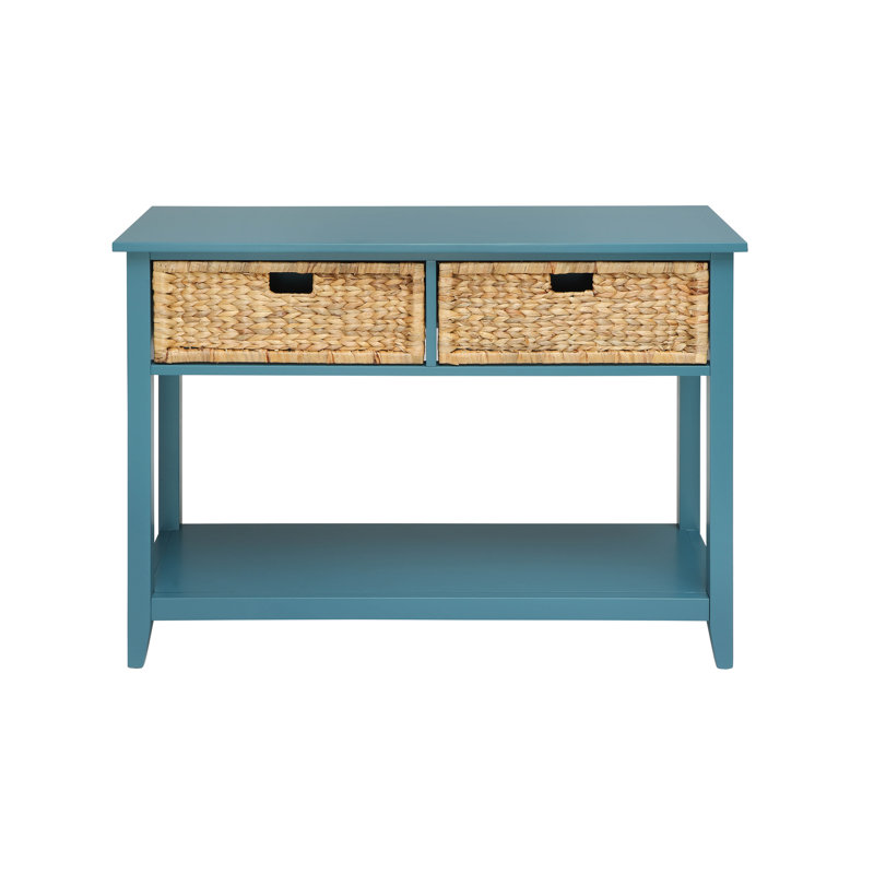 Lakendra Rectangular 2-Drawer Console Table with Bottom Shelf, Teal, 32" H x 44" W x 16" D