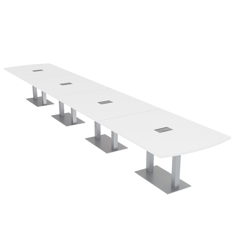Table de conférence Pavert Arc Unité électrique, Blanc classique, Argent, H 30 po x l 240 po x P 48 po