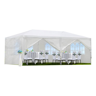 10 Ft. W x 20 Ft. D Steel Party Tent Outdoor Canopy Gazebo with 6 Removable Windowed Sidewalls, Waterproof Wedding Event Patio Tent, White