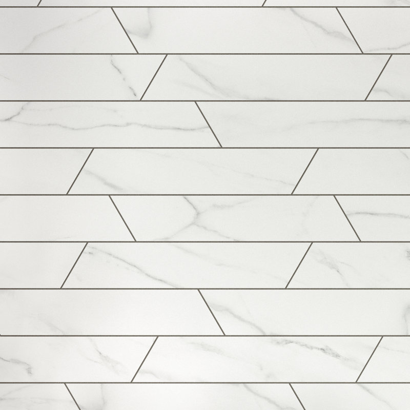 Carreau de sol en porcelaine mat aspect marbre 3,15 po x 15,75 po Elegance Chevron, Blanc