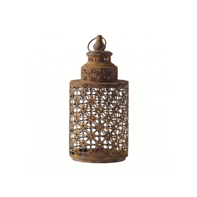 Lanterne de bougie en métal de style marocain, porte-bougie en fer découpé avec motif d'étoiles, lanterne décorative en bronze antique rustique pour table et manteau de cheminée