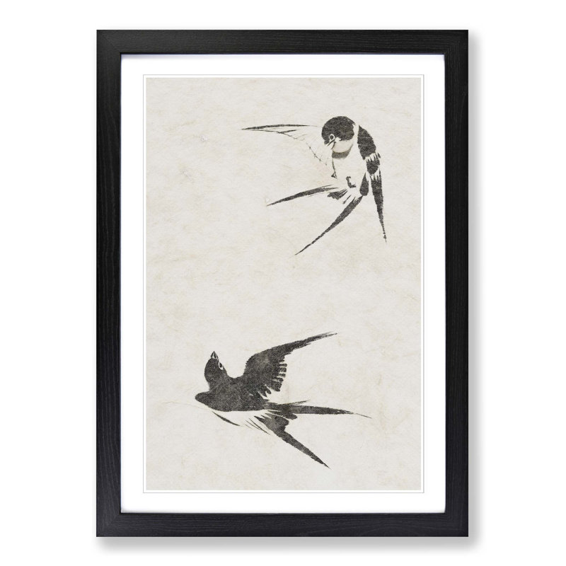 Two Swallows by Sakai Hoitsu - Picture Frame Painting Print on MDF, 36cm H x 27cm W x 2cm D, Black Framed