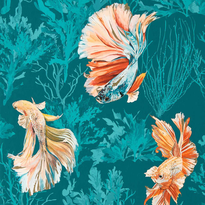 Halfmoon 10.05m x 52cm Wallpaper Roll, Azurite/ Coral