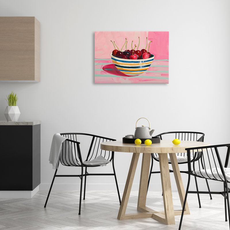 Bol de cerises sur toile rose, design par Arlington Prints, H 20 po x l 30 po