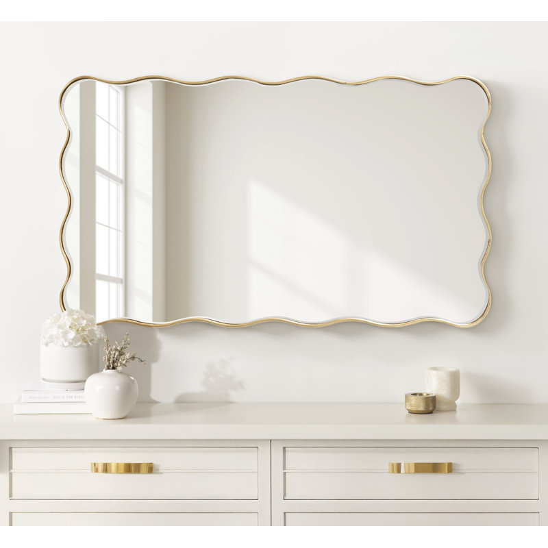 Scalloped Rectangle Bathroom Mirror, Gold, 42" x 24"