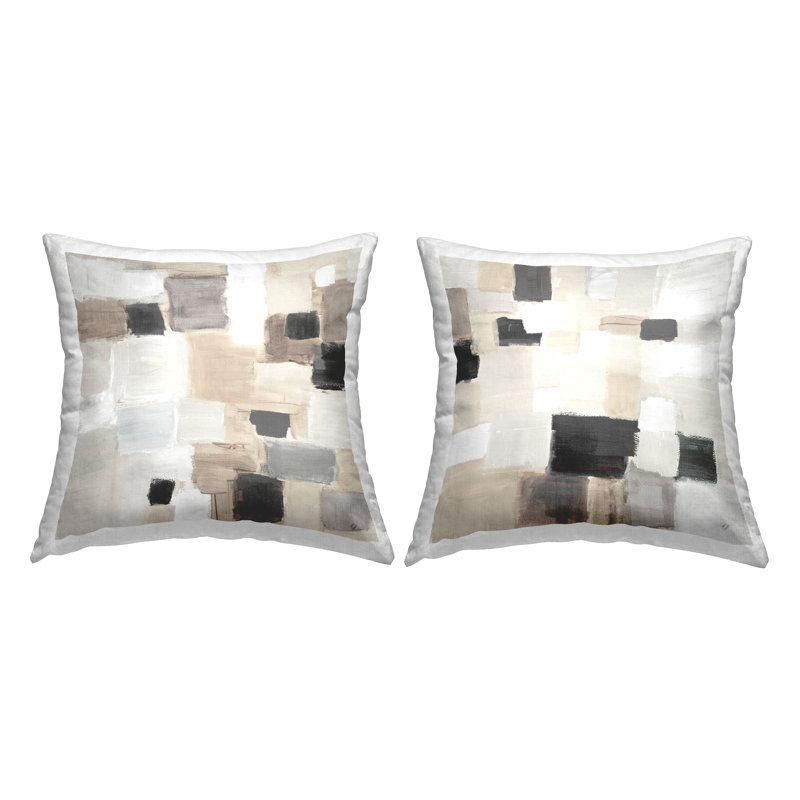 Abstract Beige and Black Square Throw Pillow Set