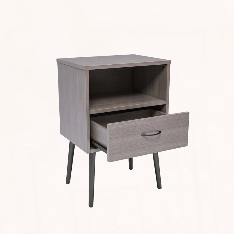 Ensemble de 2 tables de chevet modernes avec tiroir de rangement et tablette ouverte en bois, chêne gris, Gris