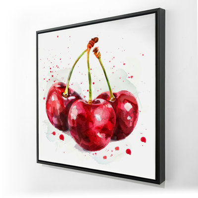 Les cerises - art sur toile encadré bleu pour la décoration intérieure