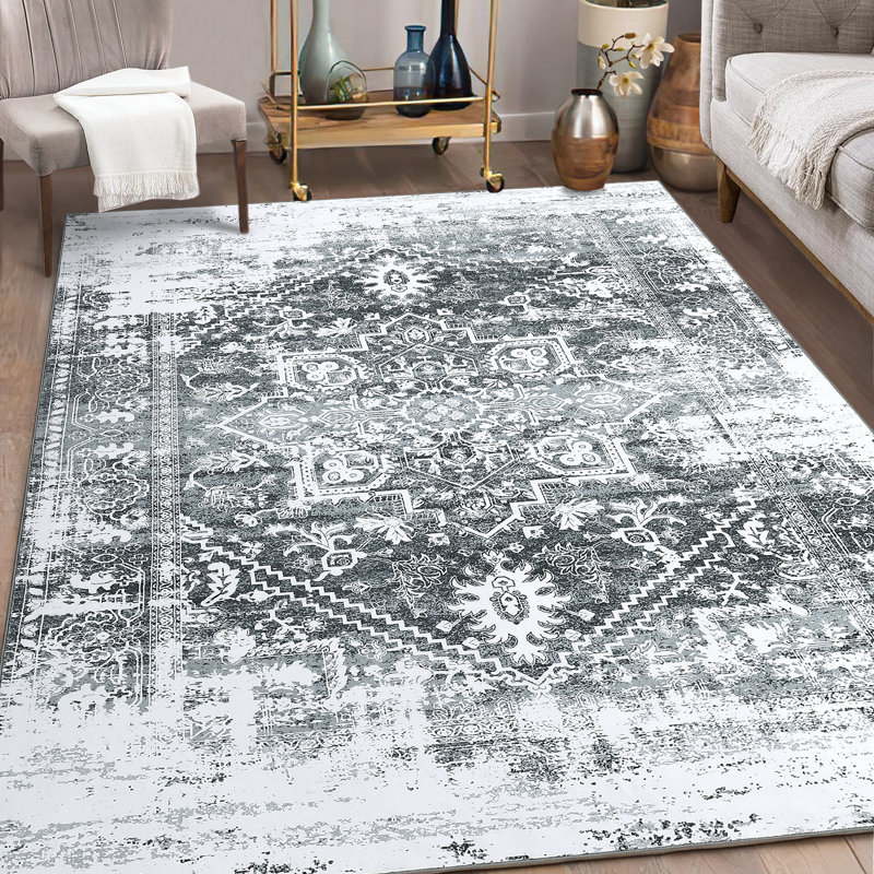 Floral Linen 78.7cm X 114.17cm Area Rug