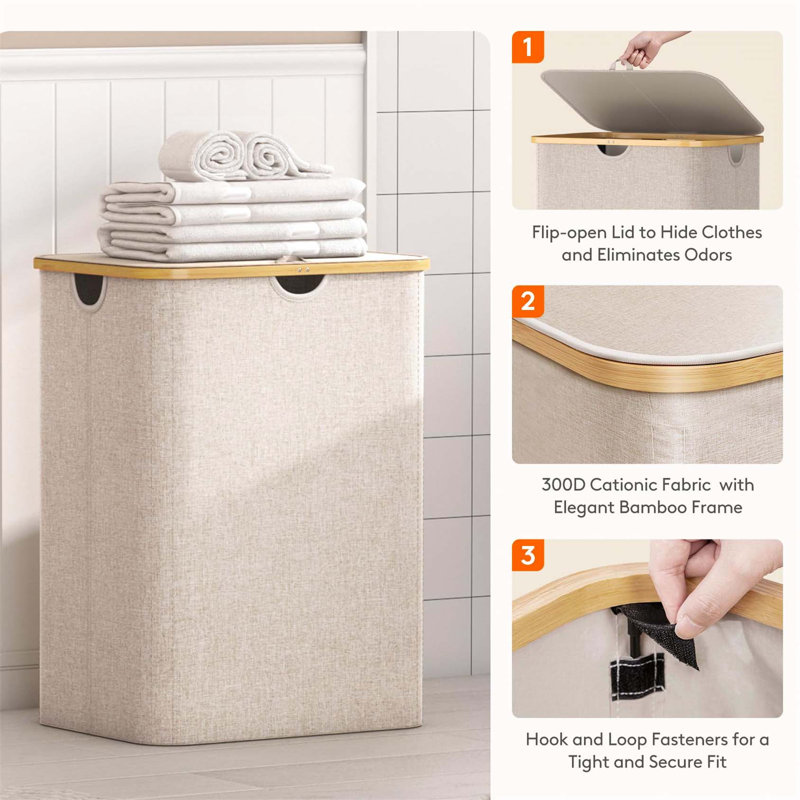 Bhargava Fabric Laundry Hamper with Handles, Beige, 70 x 53 x 40