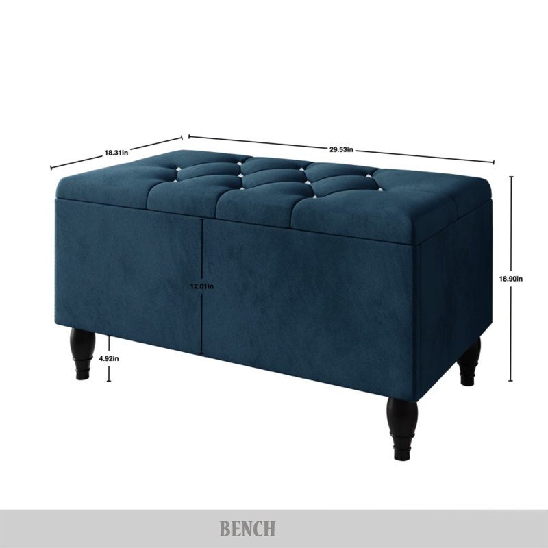 Tyreese Upholstered Bed With Storage Bench, Full, Navy Blue