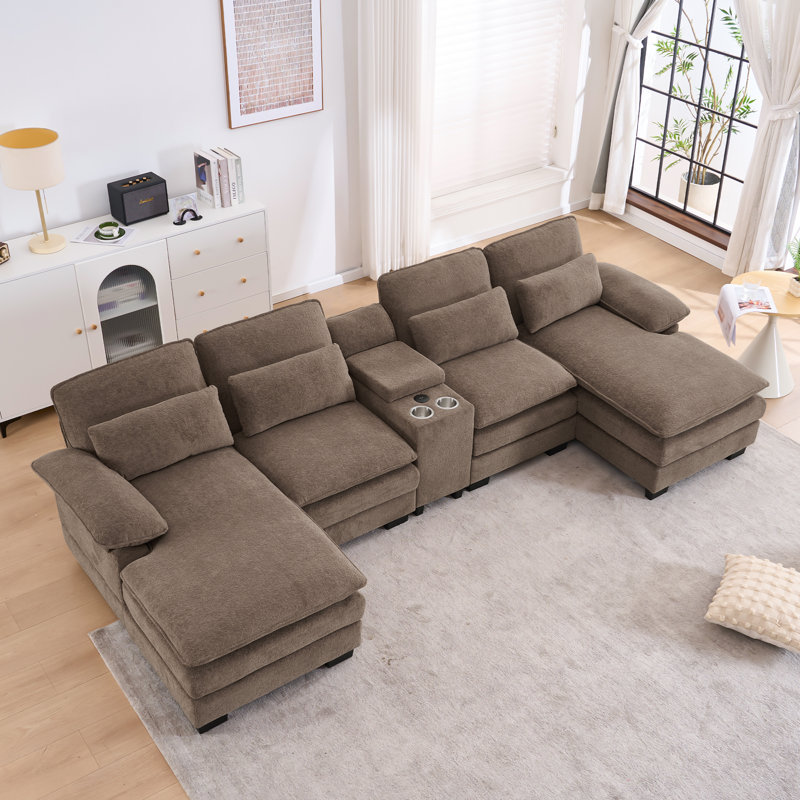 133'' U-shaped Sectional Sofa, 4-Seater Modular Sofa With Storage, Living Room Cloud Couch Sleeper Sofa Sectional With Chaise,With Console And USB