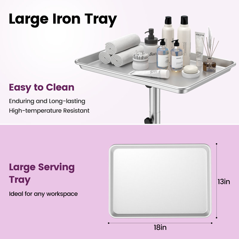 Utility Cart with Wheels Adjustable Height Storage Cart with Tray Rolling craft cart, Silver