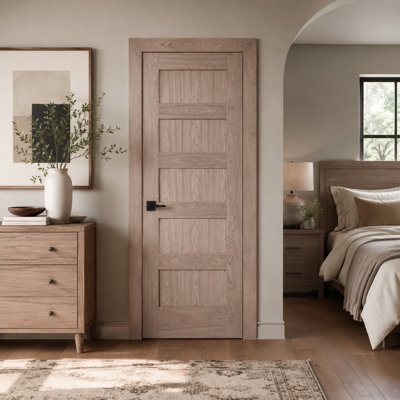 Dalle de porte intérieure en noyer 5 panneaux Shaker, placage décoratif d'ingénierie, style moderne