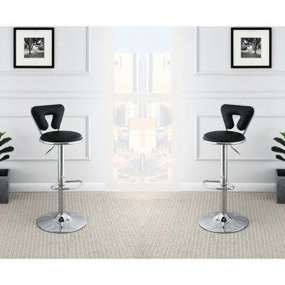 De 2 tabourets de bar modernes - hauteur réglable, similicuir noir, base (2 pièces) avec