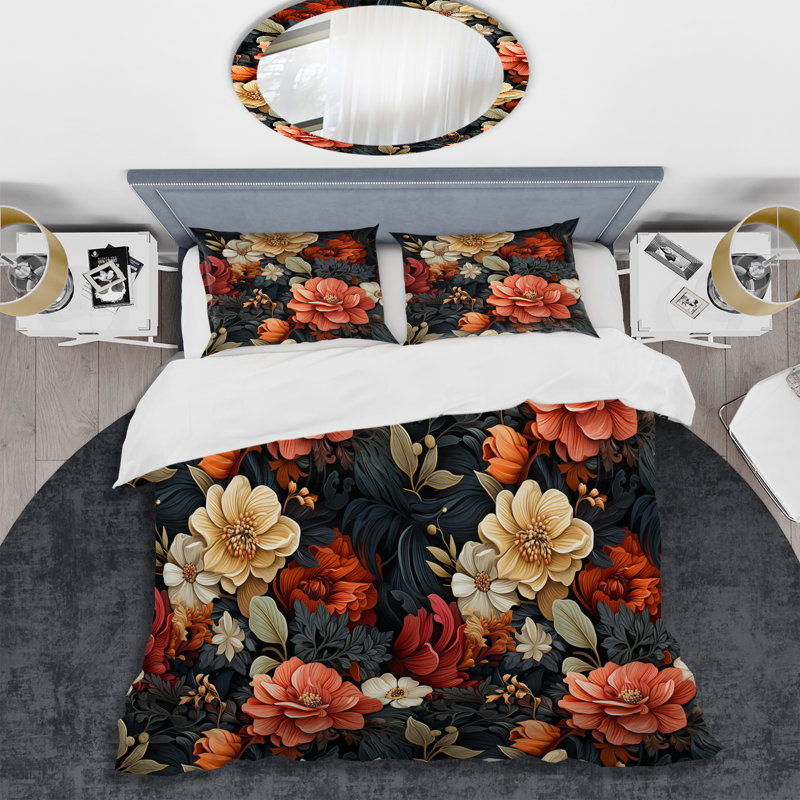 Ensemble de housse de couette floral rose et vert, Housse de couette pour très grand lit et 2 très