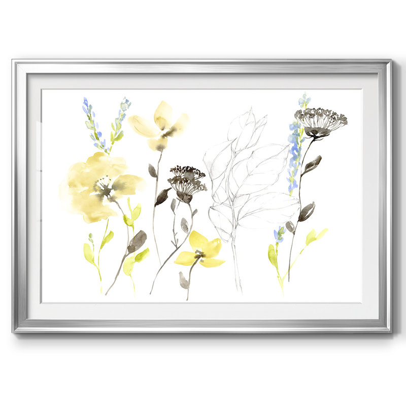 Wild Flowers And Contour II, reproduction d'art encadrée, Argent, H 30 po x l 44 po x P 1,5 po