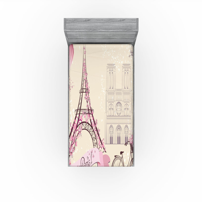 Drap-housse Ambesonne Kiss Paris, Drap-housse de taille simple