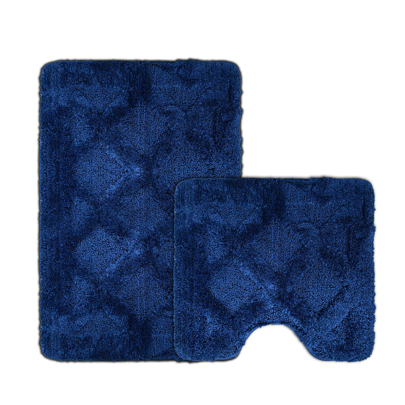 3D Diamond Tuft Effect Supersoft High Density Anti Slip Knox Bath Mat Set, Navy