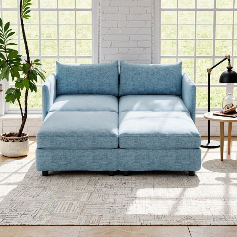 Canapé modulaire avec rangement, chaise longue réglable pour les petits espaces, Antique Blue