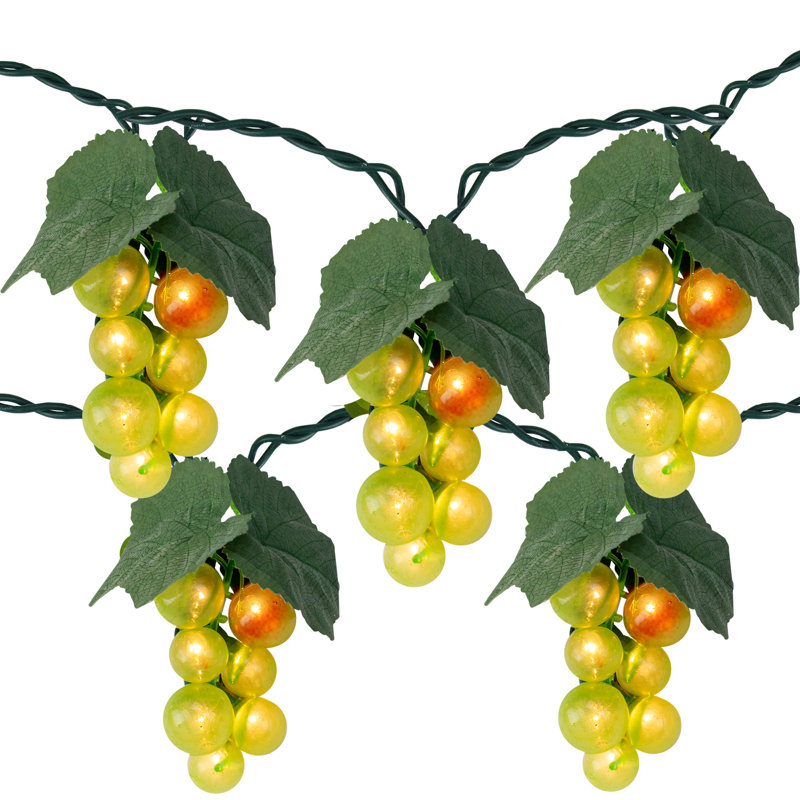 5-Count Green Grape Cluster Outdoor Patio String Light Set 6ft Green Wire