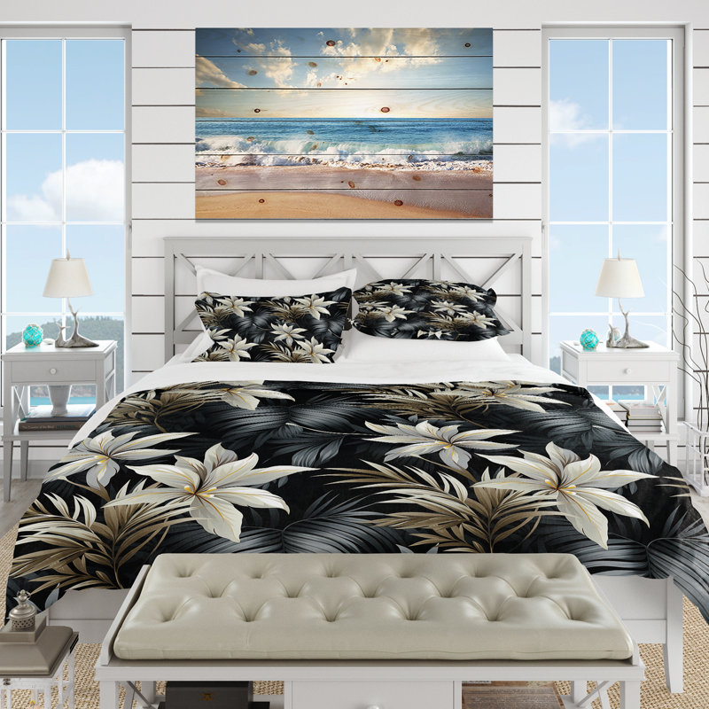 Ensemble de housse de couette monochrome à motif tropical Mirage, Housse de couette simple + 1 taie décorative stan